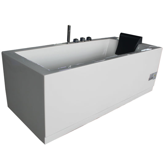 Eago Left Drain Whirlpool 5 ft Acrylic White Rectangular Bathtub with Fixtures
