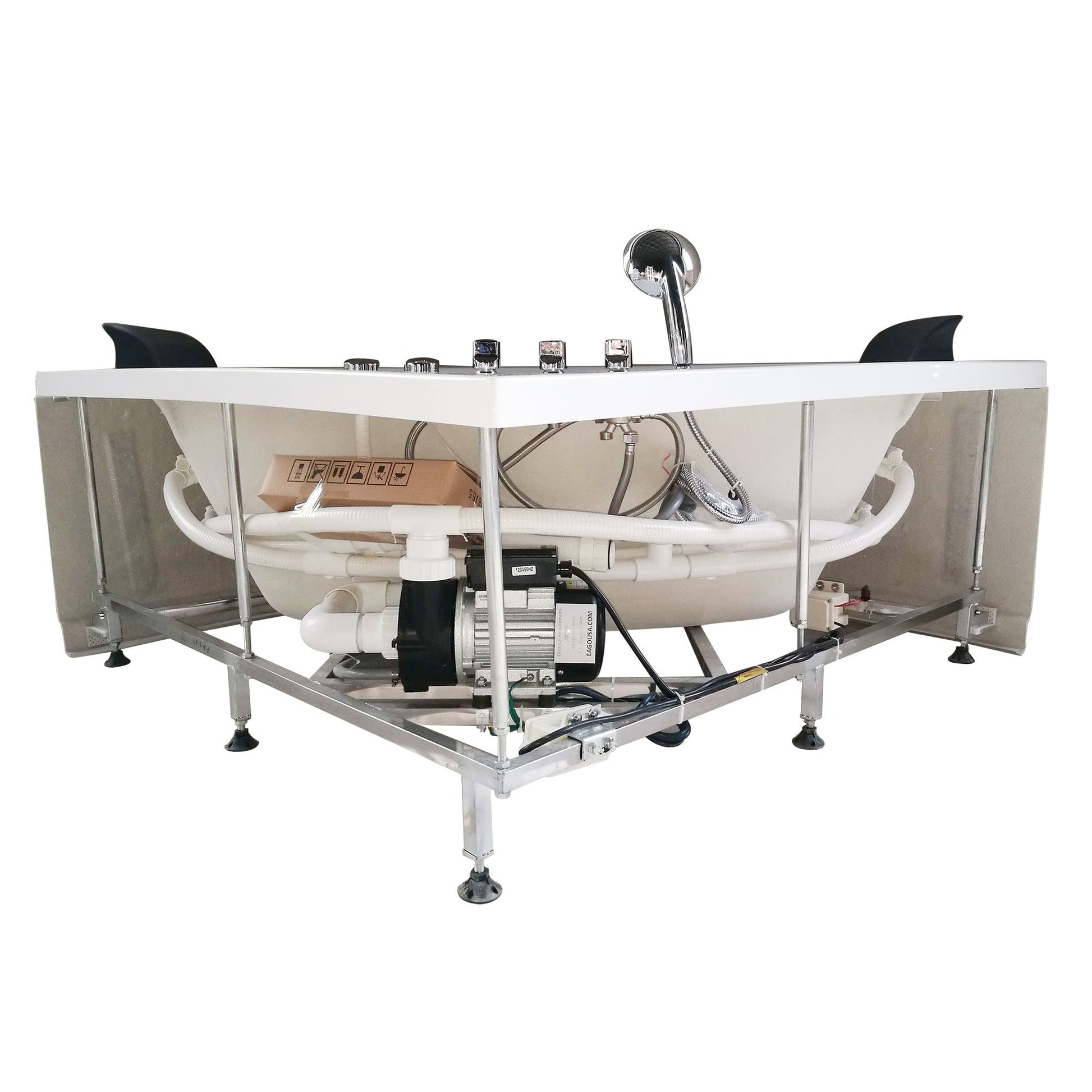 Eago Modern Double Seat Corner Whirlpool 5" White Bathtub with Fixtures