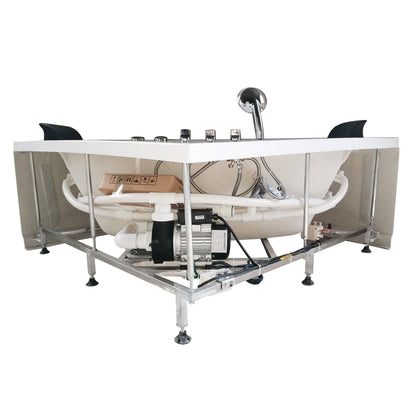 Eago Modern Double Seat Corner Whirlpool 5" White Bathtub with Fixtures