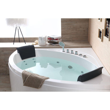 Eago Modern Double Seat Corner Whirlpool 5" White Bathtub with Fixtures