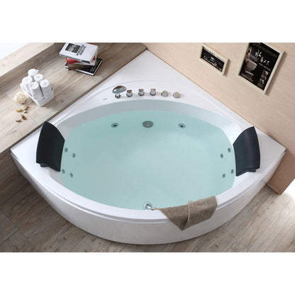 Eago Modern Double Seat Corner Whirlpool 5" White Bathtub with Fixtures