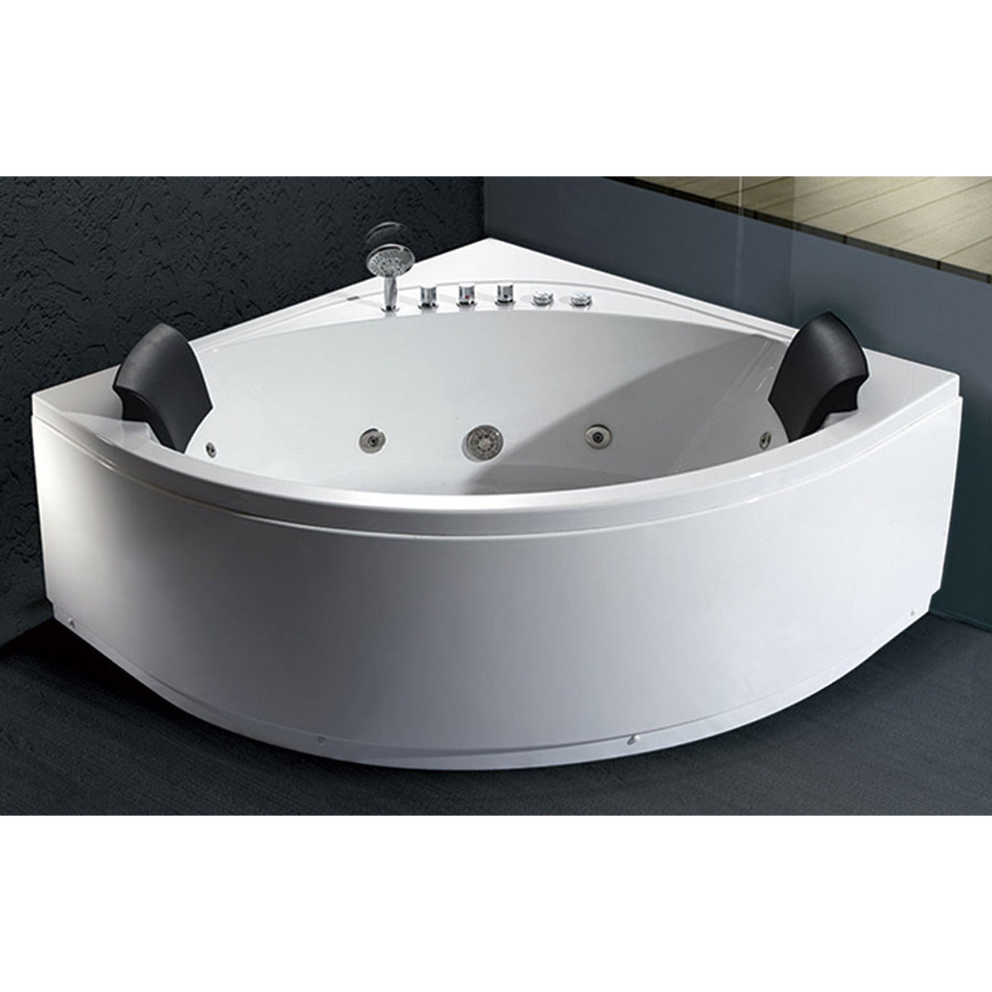 Eago Modern Double Seat Corner Whirlpool 5" White Bathtub with Fixtures