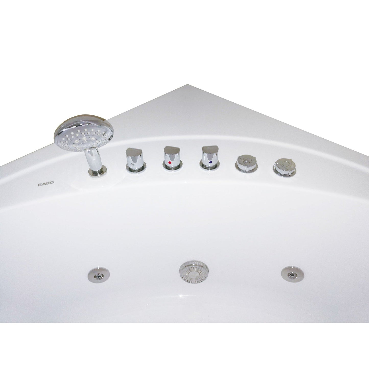 Eago Modern Double Seat Corner Whirlpool 5" White Bathtub with Fixtures