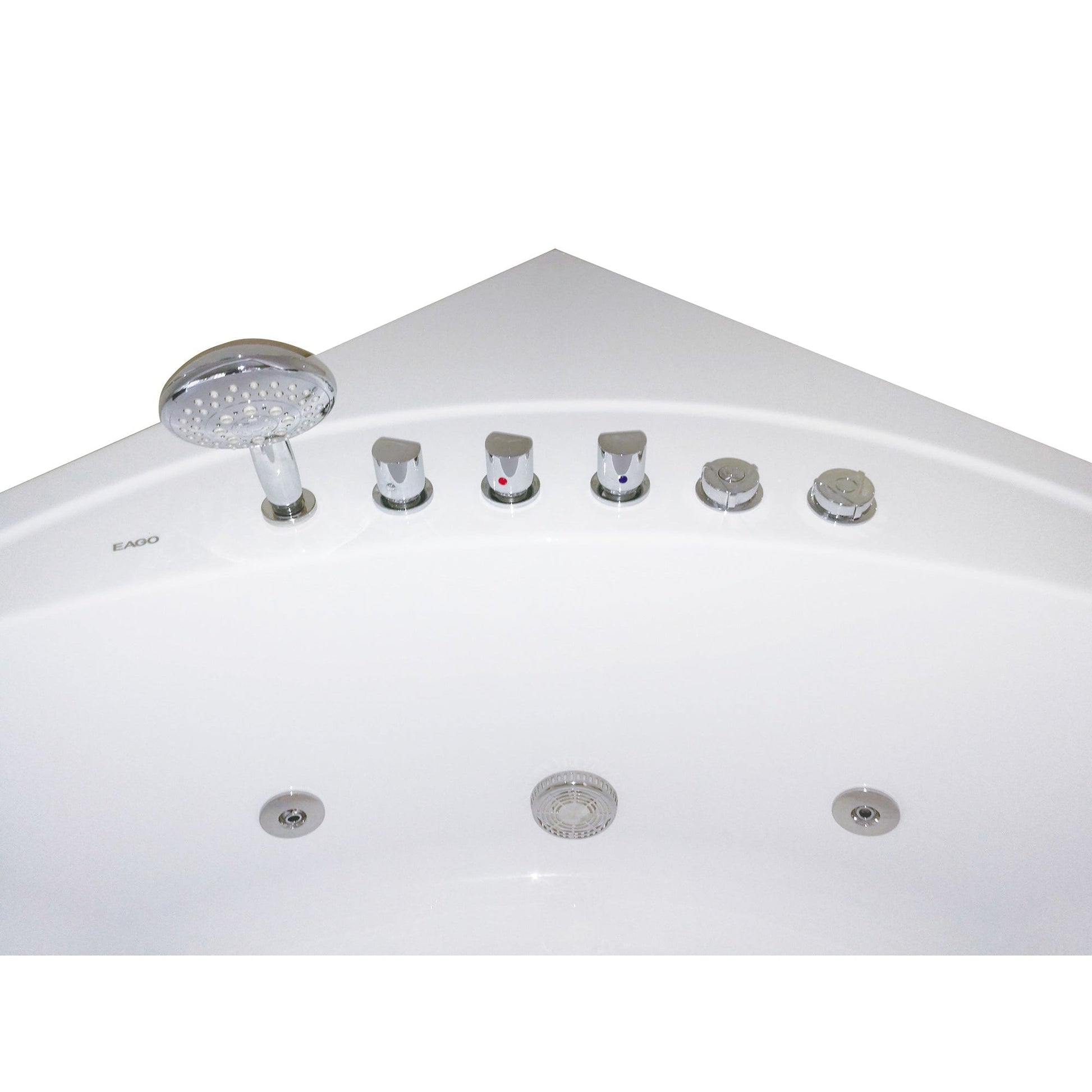 Eago Modern Double Seat Corner Whirlpool 5" White Bathtub with Fixtures