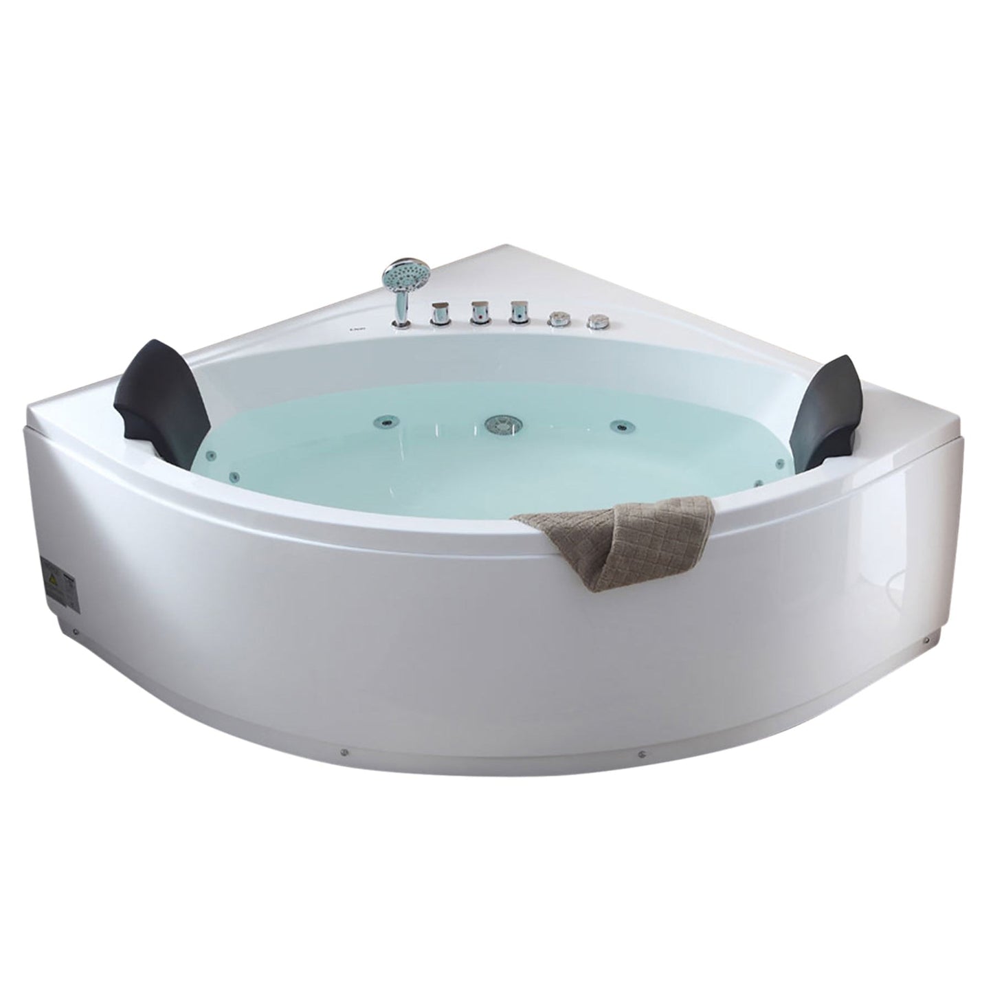 Eago Modern Double Seat Corner Whirlpool 5" White Bathtub with Fixtures
