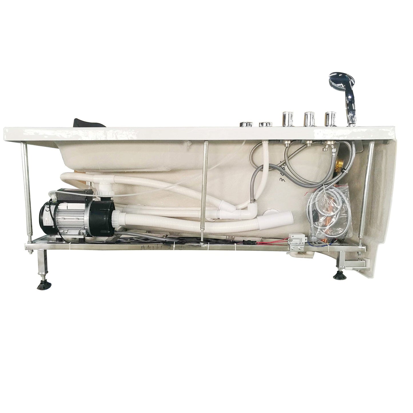 Eago Single Person Corner Whirlpool 5" Acrylic White Bathtub Drain on Left