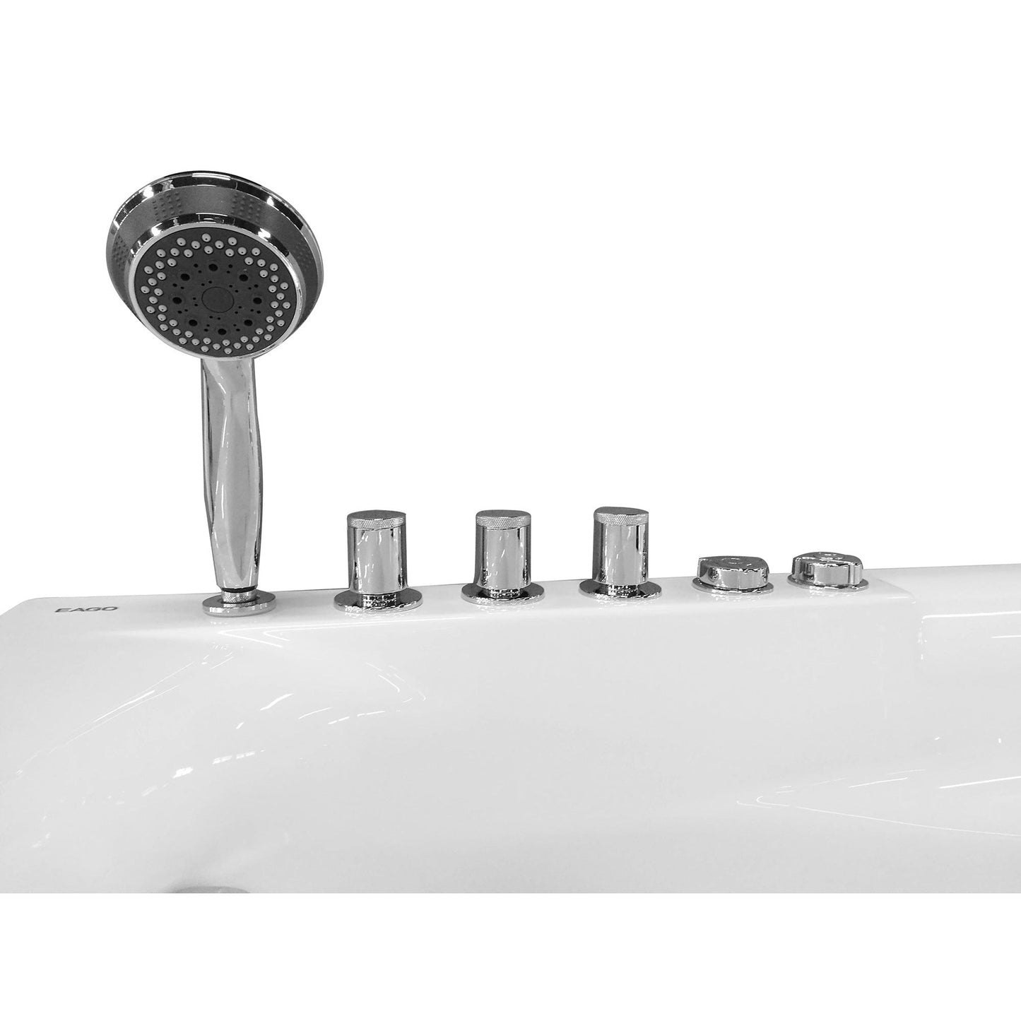 Eago Single Person Corner Whirlpool 5" Acrylic White Bathtub Drain on Left