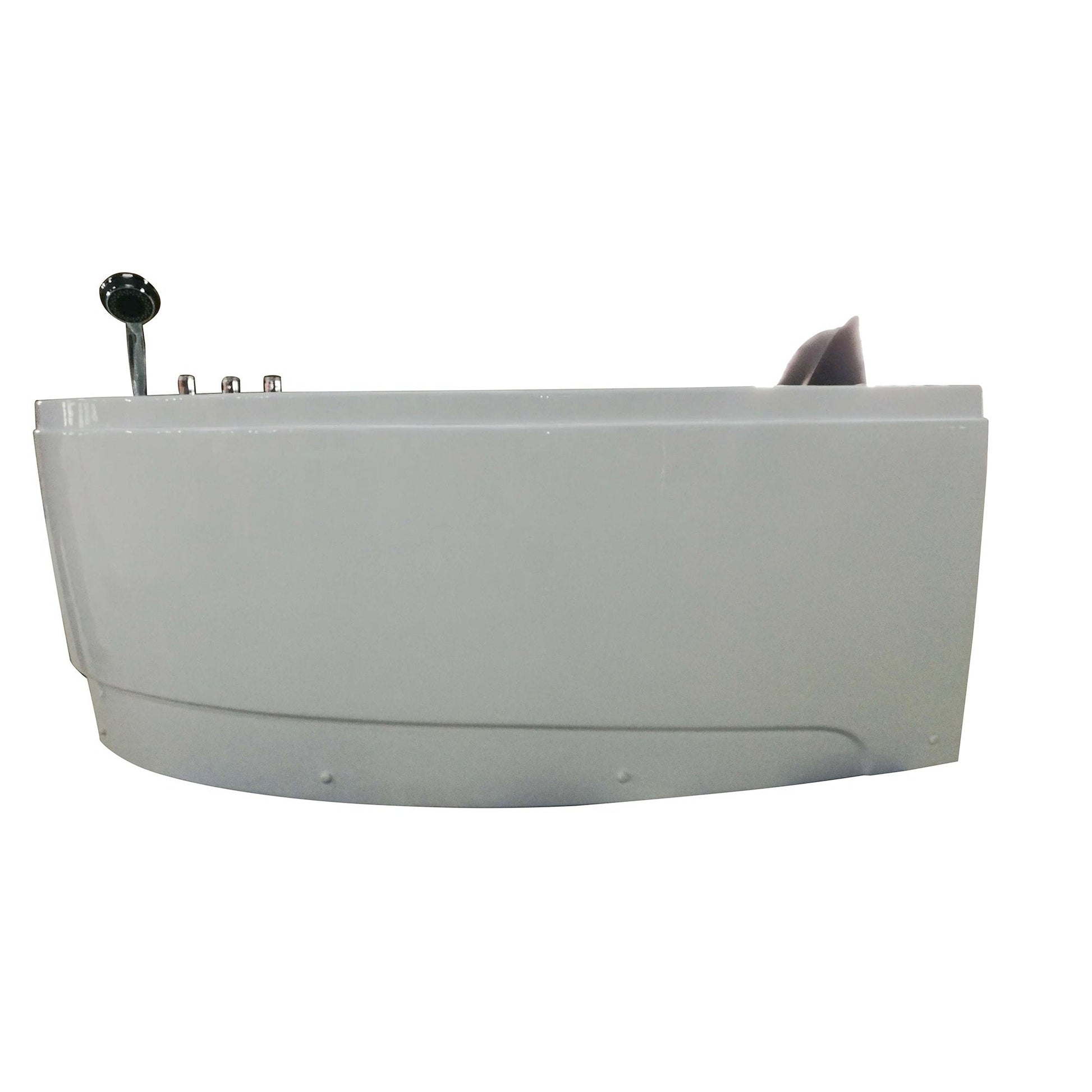 Eago Single Person Corner Whirlpool 5" Acrylic White Bathtub Drain on Left