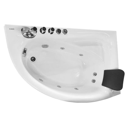Eago Single Person Corner Whirlpool 5" Acrylic White Bathtub Drain on Left
