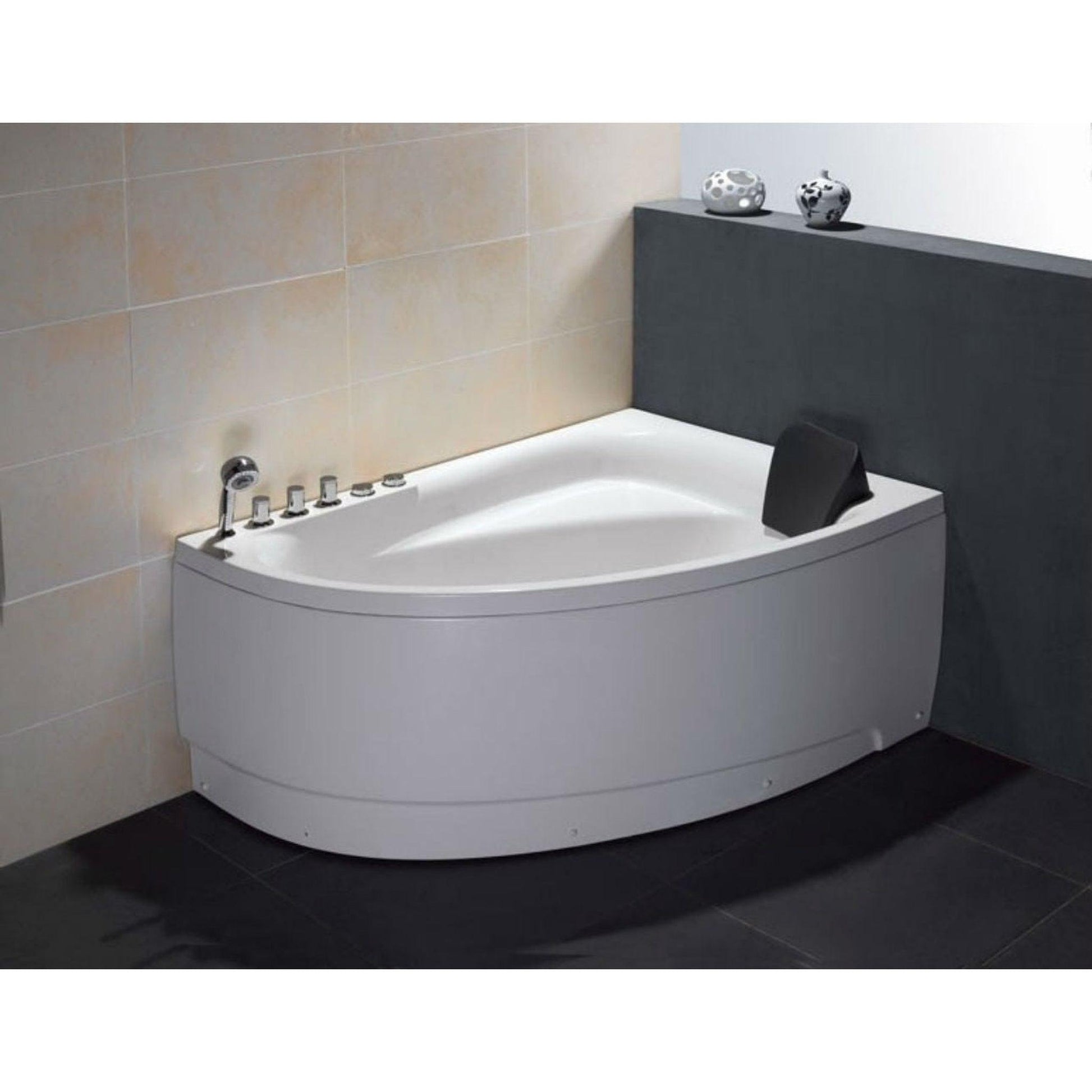 Eago Single Person Corner Whirlpool 5" Acrylic White Bathtub Drain on Left