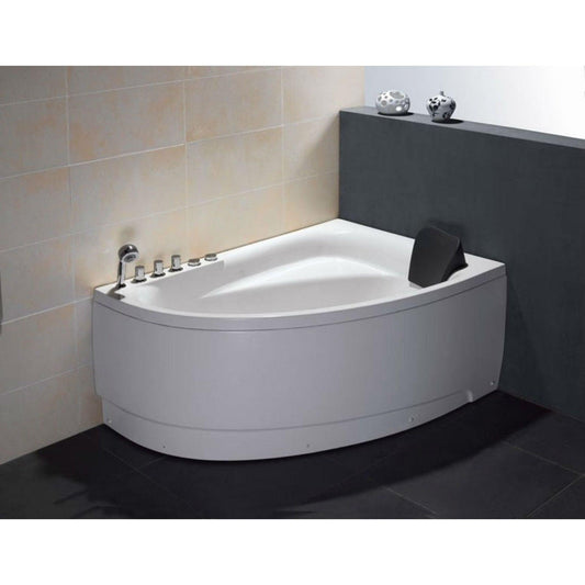 Eago Single Person Corner Whirlpool 5" Acrylic White Bathtub Drain on Left