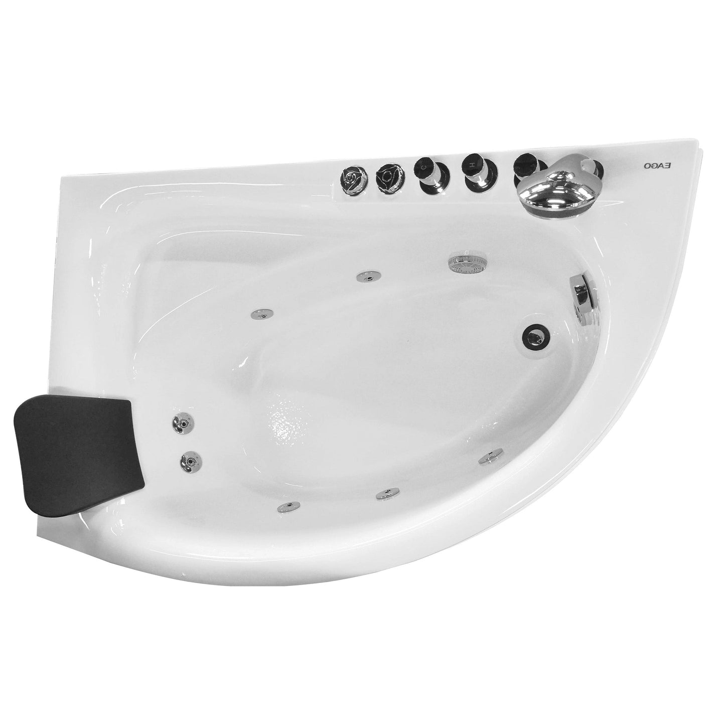 Eago Single Person Corner Whirlpool 5" Acrylic White Bathtub Drain on Right