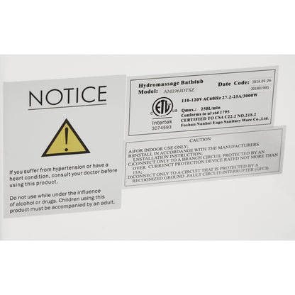 Eago Whirlpool 6 ft Clear Rectangular Acrylic White Bathtub for Two