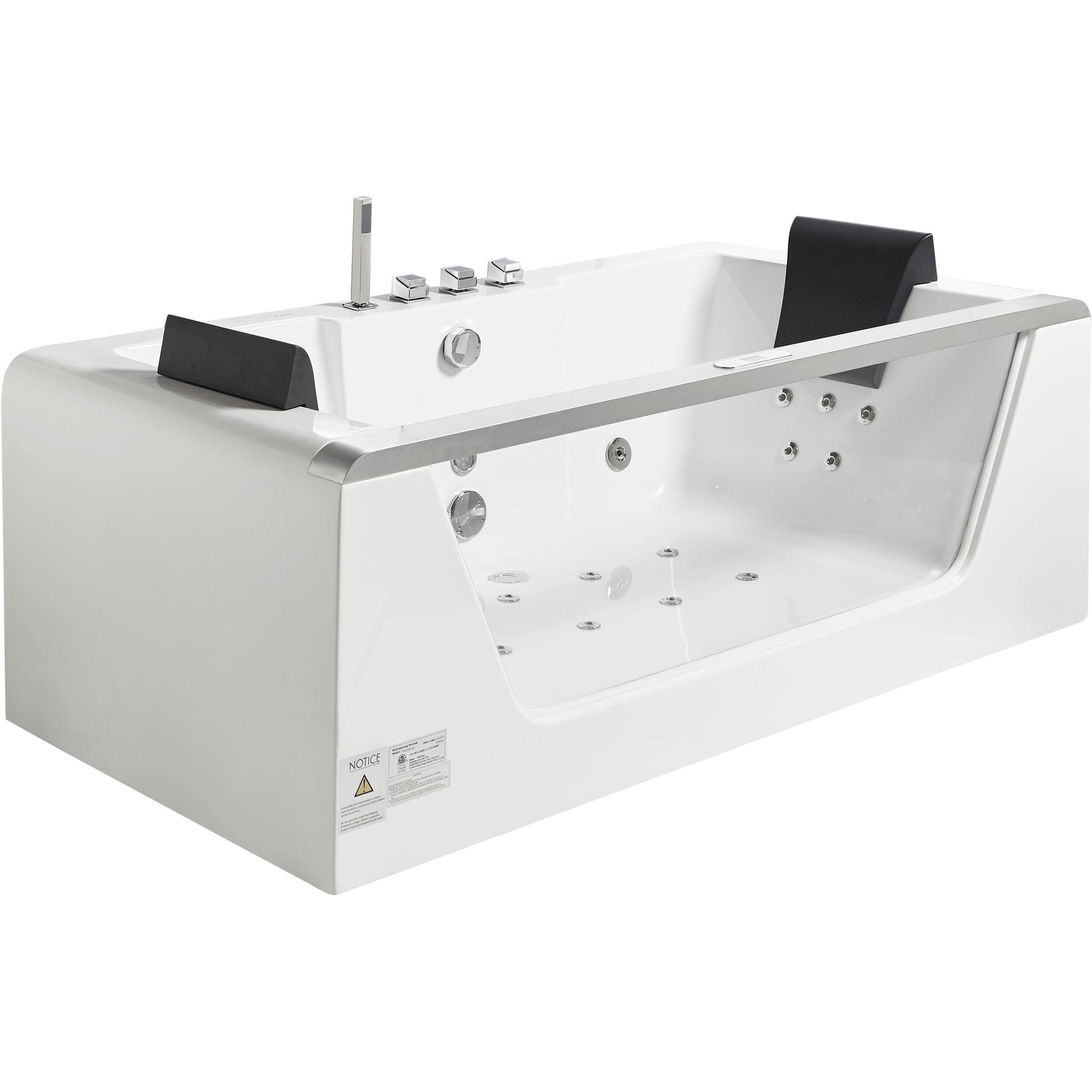 Eago Whirlpool 6 ft Clear Rectangular Acrylic White Bathtub for Two