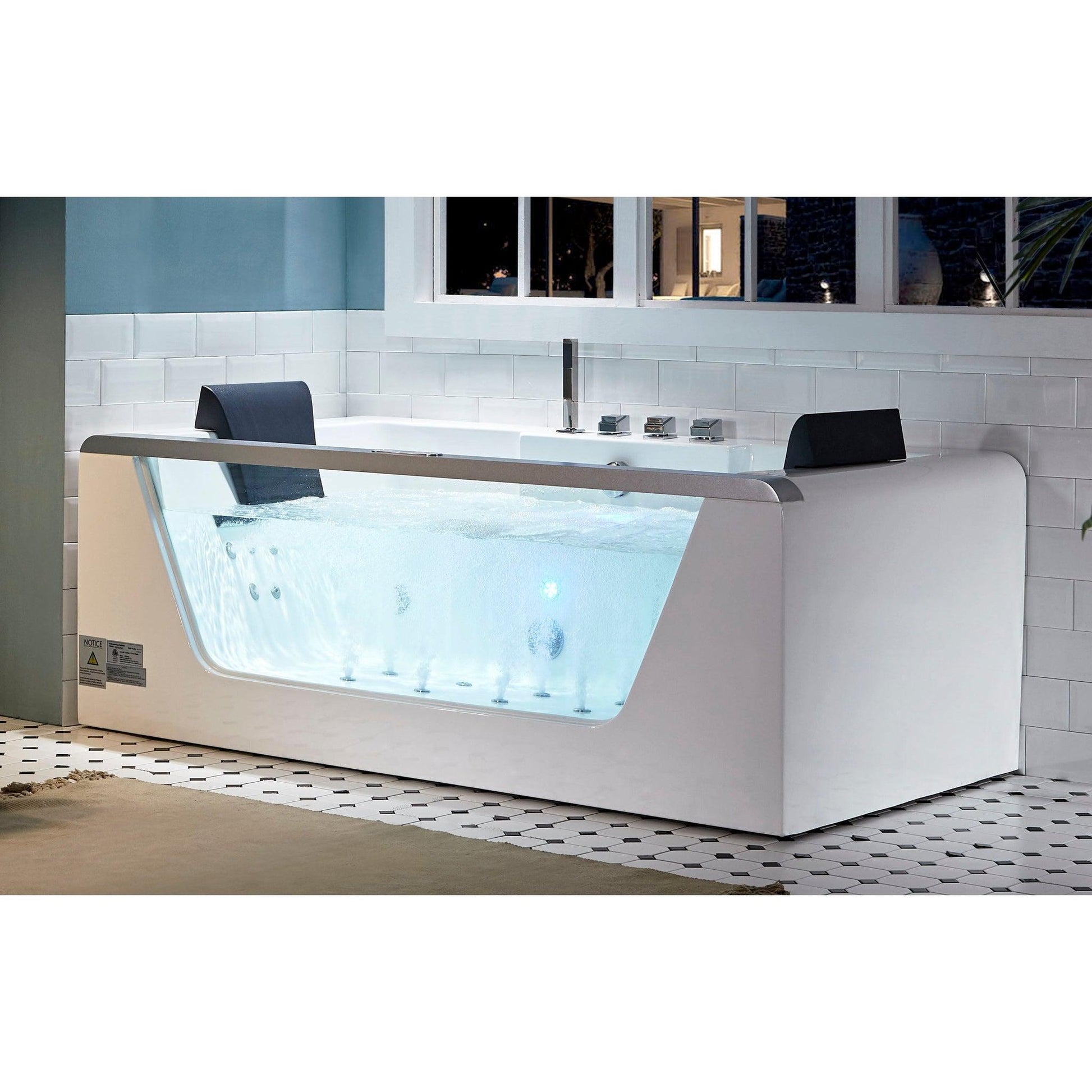 Eago Whirlpool 6 ft Clear Rectangular Acrylic White Bathtub for Two