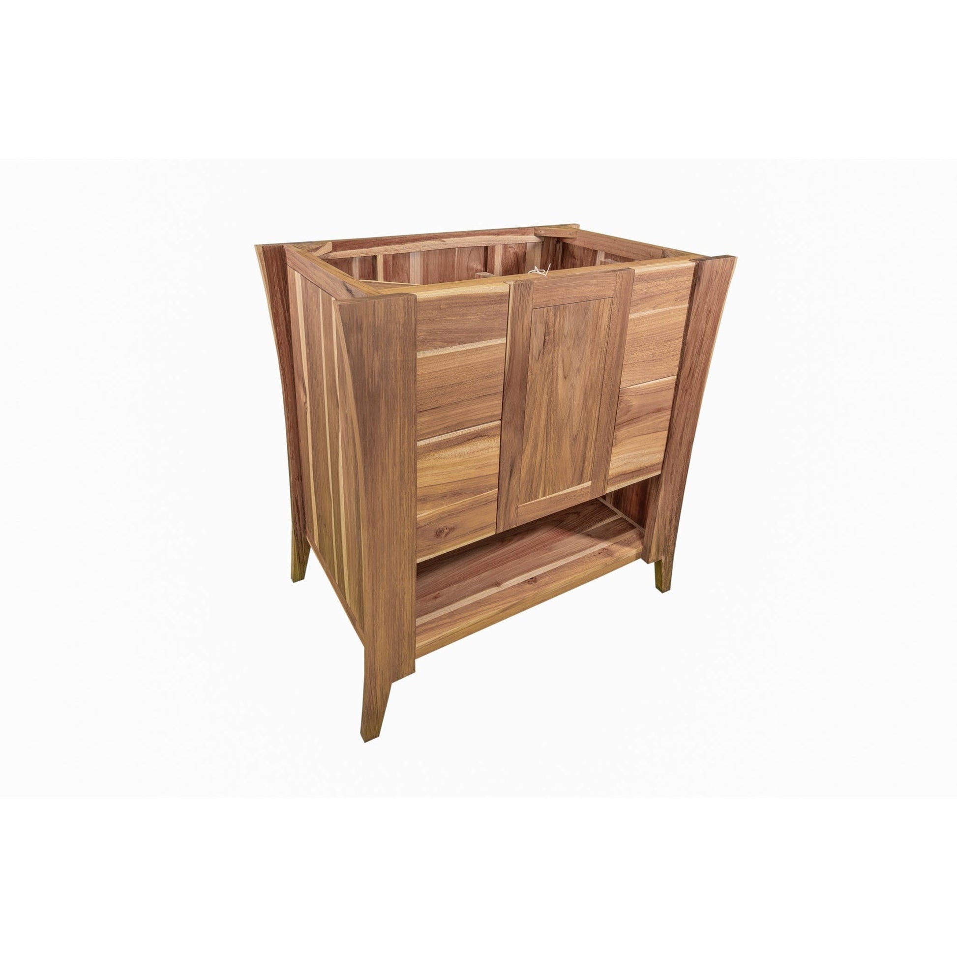 EcoDecors Curvature 36" EarthyTeak Solid Teak Wood Fully Assembled Freestanding Vanity Base For Drop-in Sink