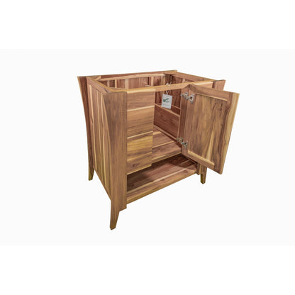 EcoDecors Curvature 36" EarthyTeak Solid Teak Wood Fully Assembled Freestanding Vanity Base For Drop-in Sink