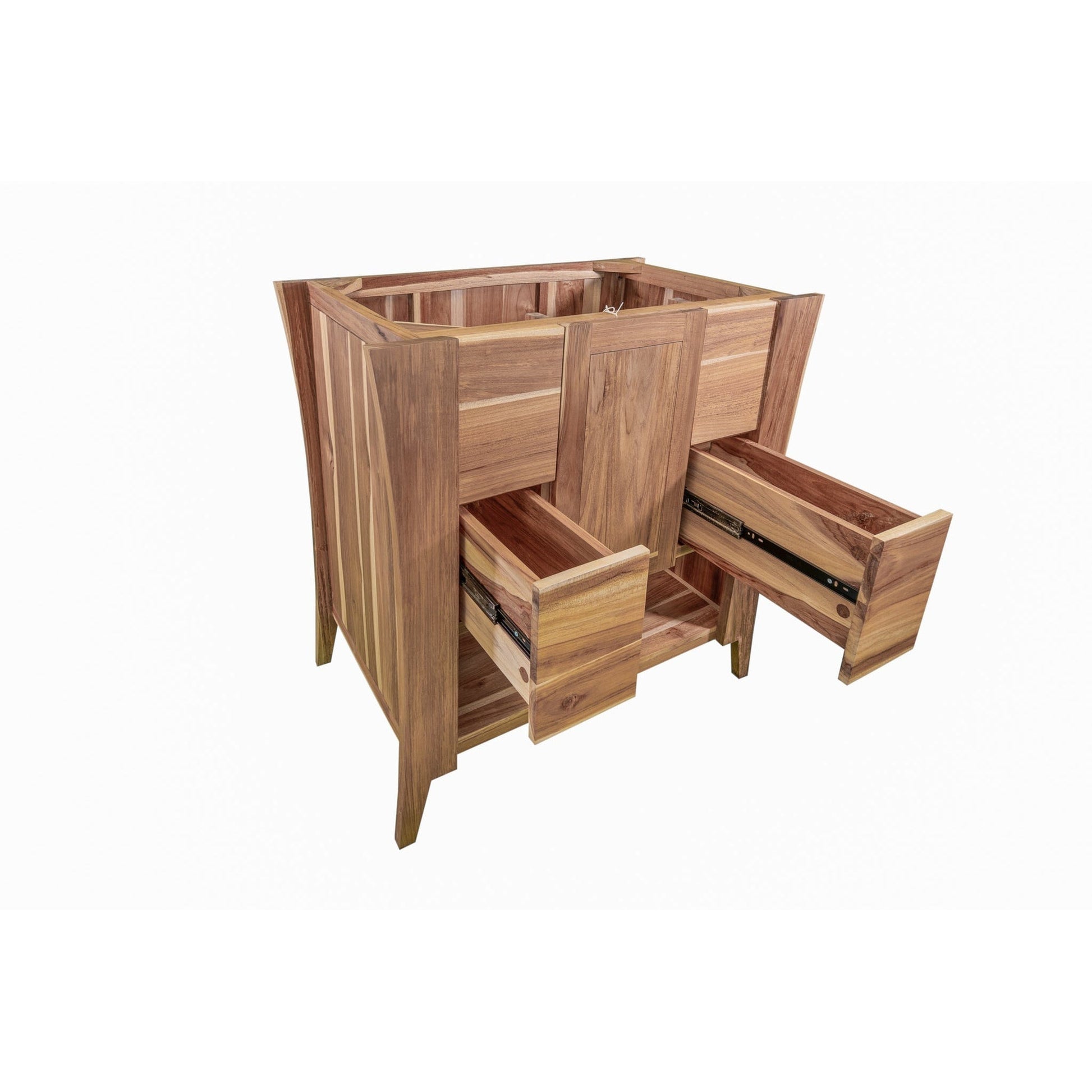 EcoDecors Curvature 36" EarthyTeak Solid Teak Wood Fully Assembled Freestanding Vanity Base For Drop-in Sink