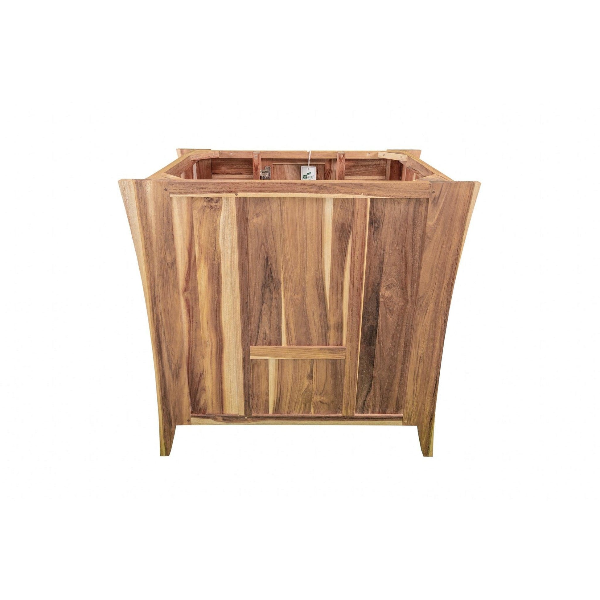 EcoDecors Curvature 36" EarthyTeak Solid Teak Wood Fully Assembled Freestanding Vanity Base For Drop-in Sink