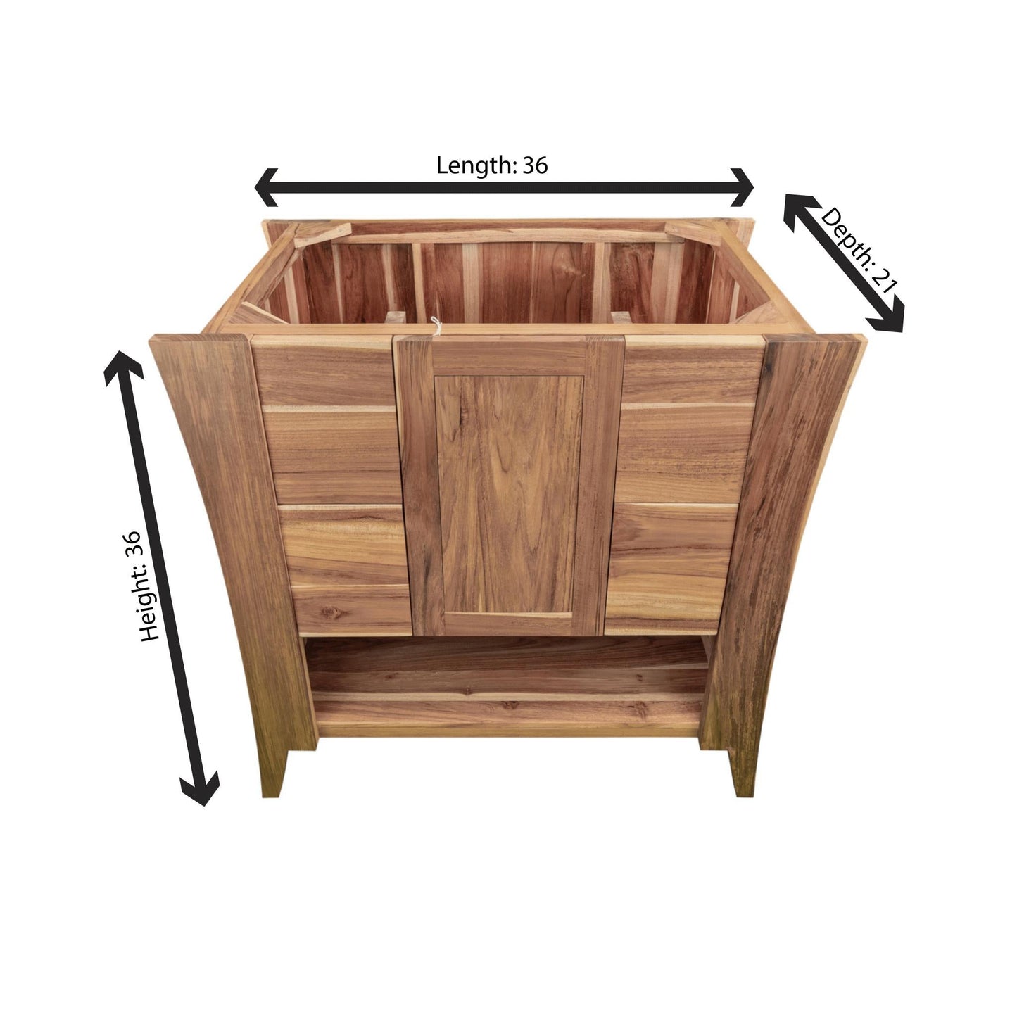 EcoDecors Curvature 36" EarthyTeak Solid Teak Wood Fully Assembled Freestanding Vanity Base For Drop-in Sink