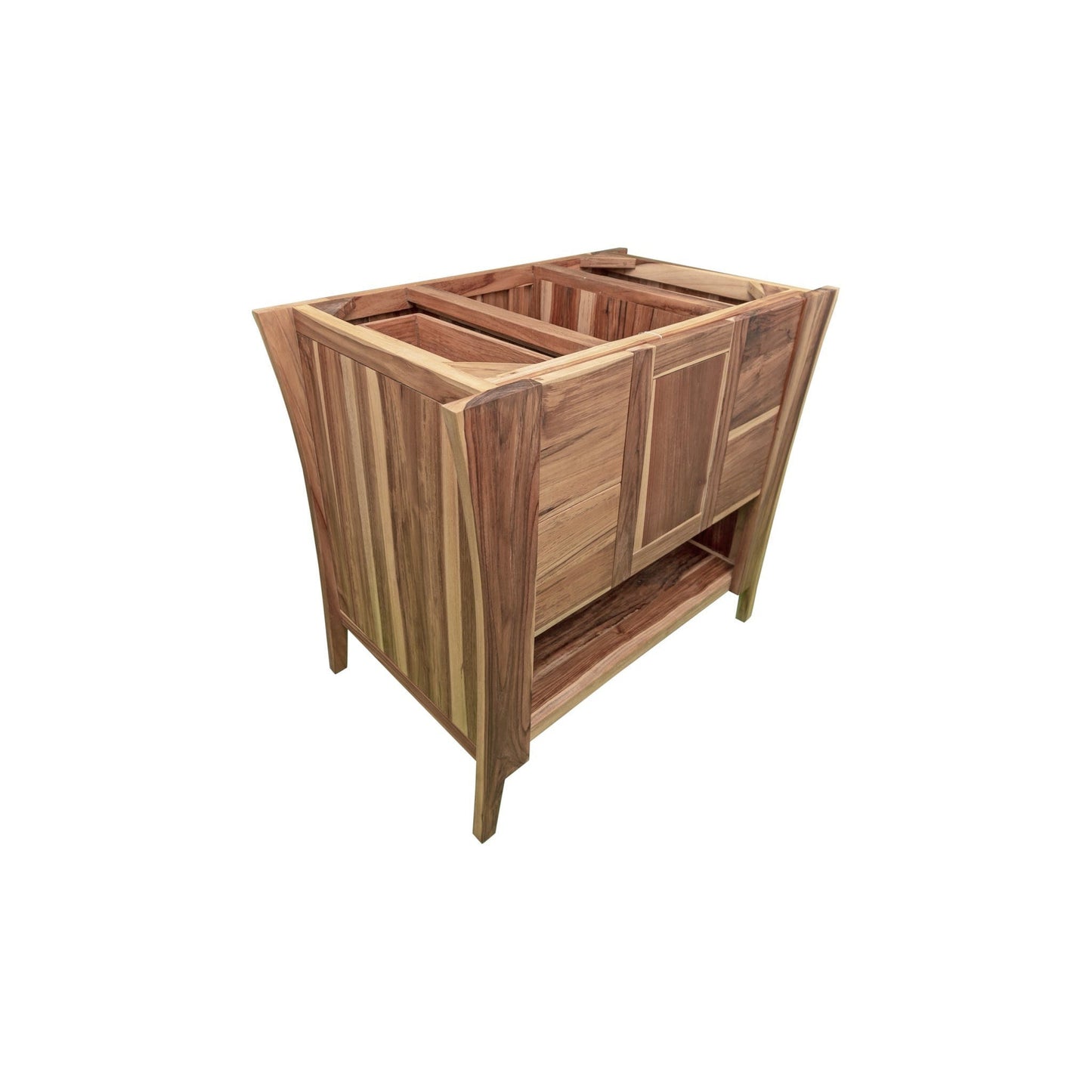 EcoDecors Curvature 36" EarthyTeak Solid Teak Wood Fully Assembled Freestanding Vanity Base For Vessel Sink