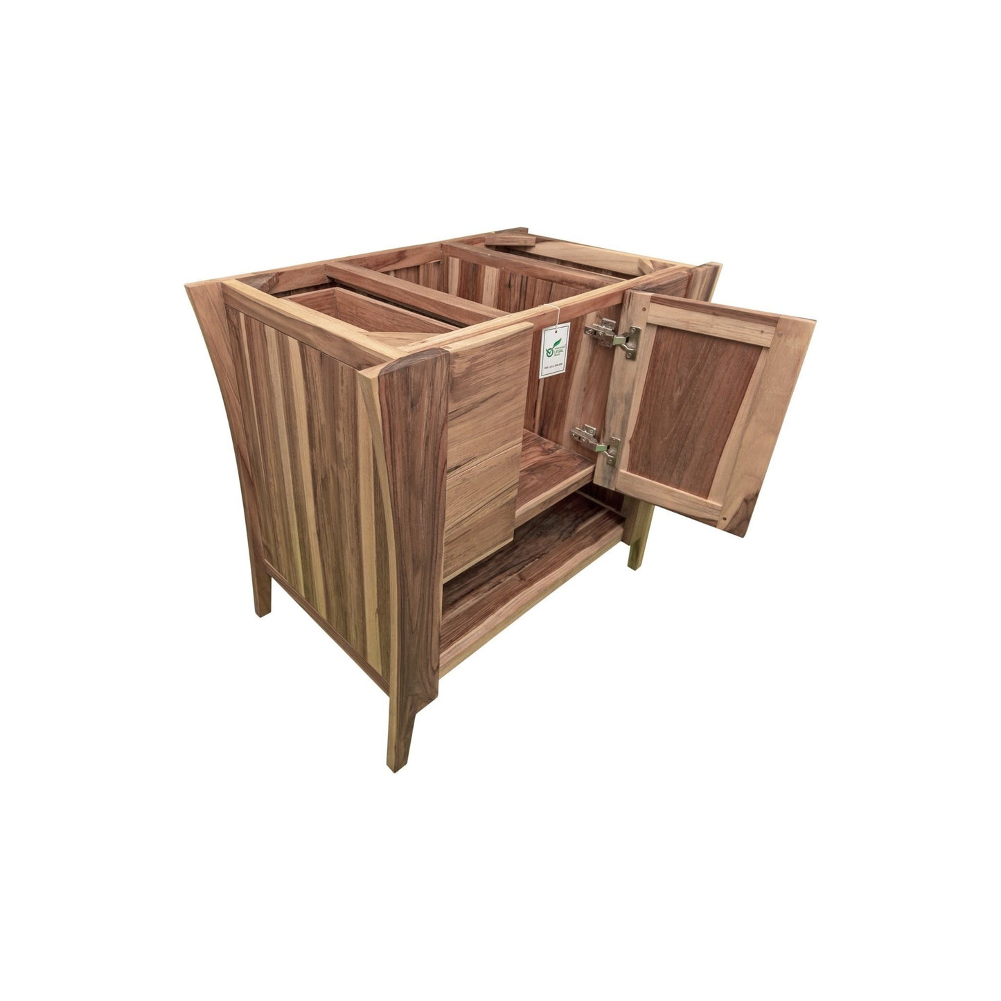 EcoDecors Curvature 36" EarthyTeak Solid Teak Wood Fully Assembled Freestanding Vanity Base For Vessel Sink