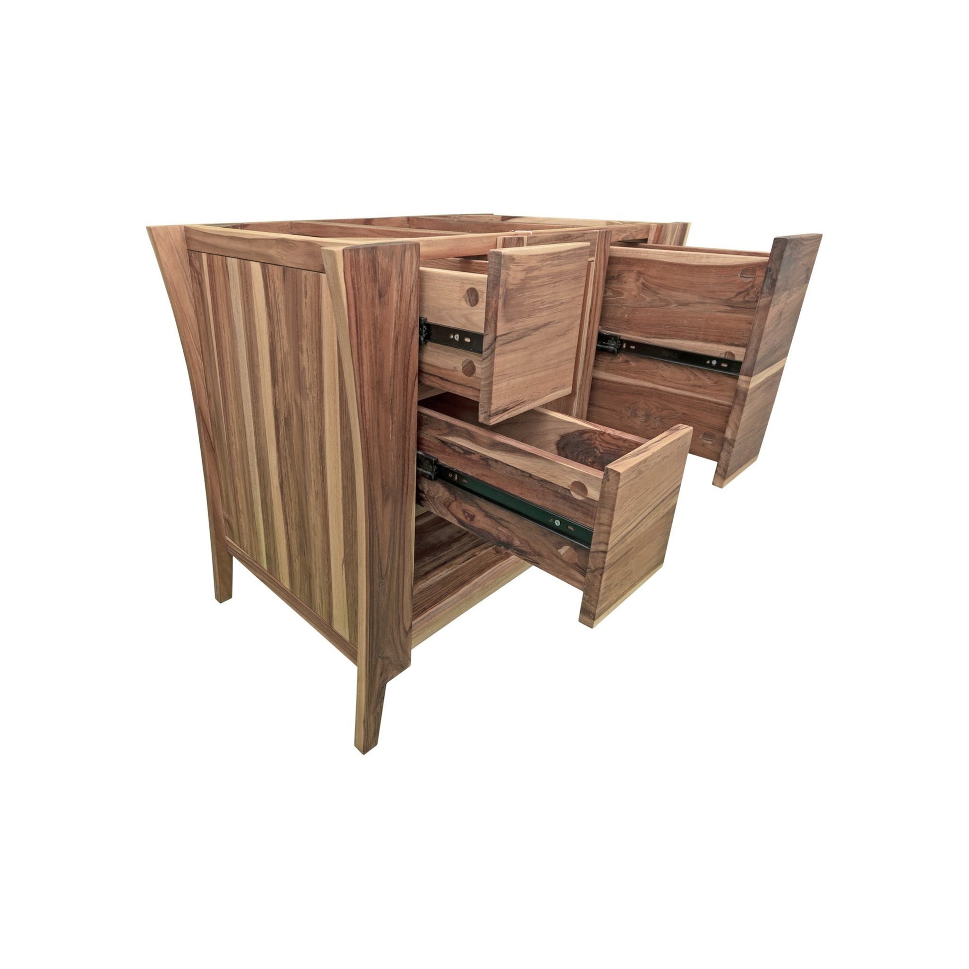 EcoDecors Curvature 36" EarthyTeak Solid Teak Wood Fully Assembled Freestanding Vanity Base For Vessel Sink