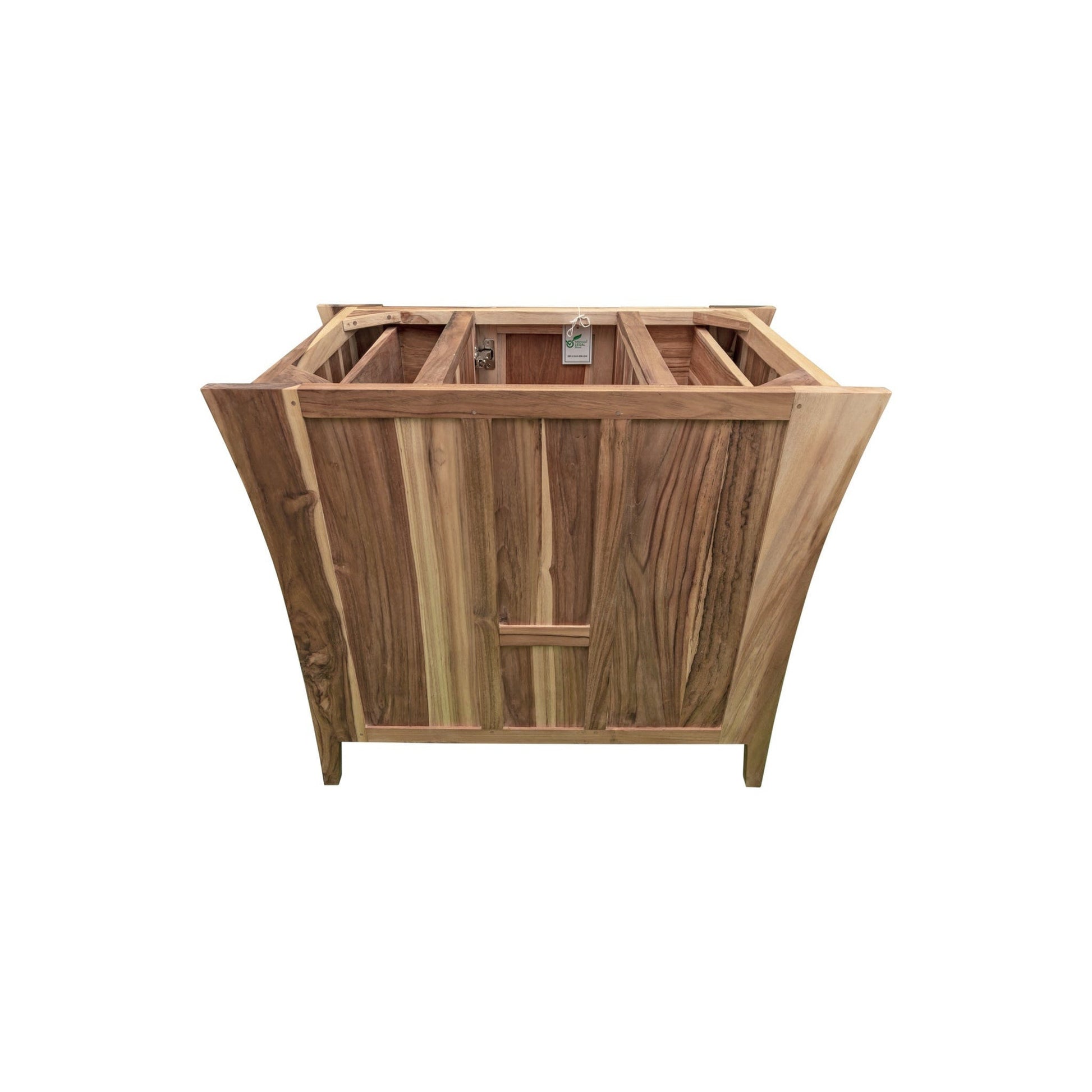 EcoDecors Curvature 36" EarthyTeak Solid Teak Wood Fully Assembled Freestanding Vanity Base For Vessel Sink