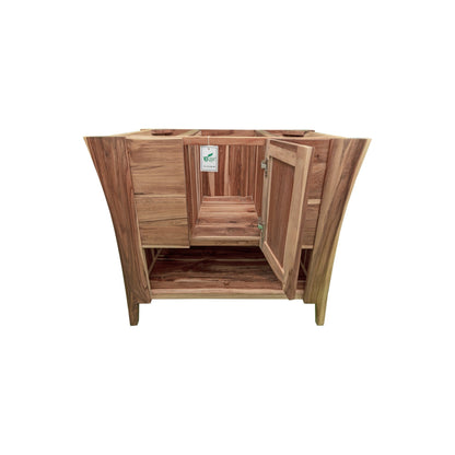 EcoDecors Curvature 36" EarthyTeak Solid Teak Wood Fully Assembled Freestanding Vanity Base For Vessel Sink