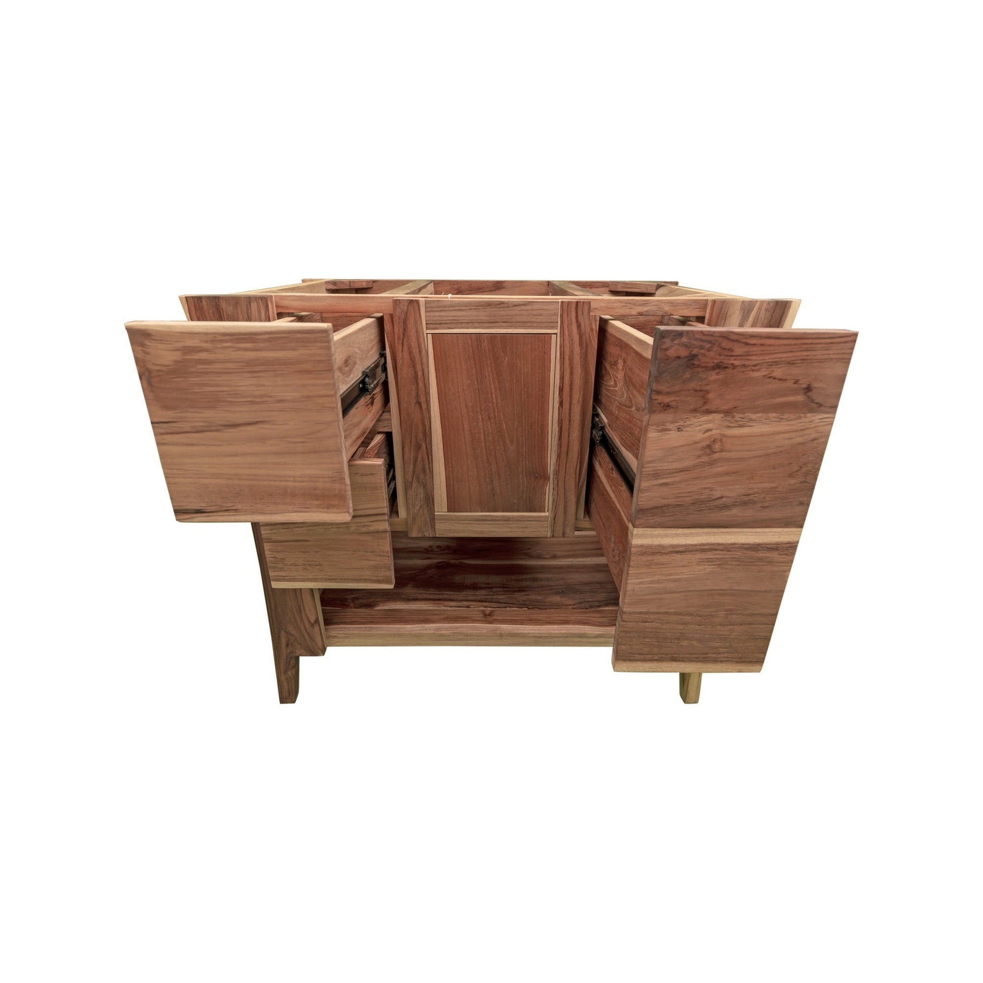 EcoDecors Curvature 36" EarthyTeak Solid Teak Wood Fully Assembled Freestanding Vanity Base For Vessel Sink