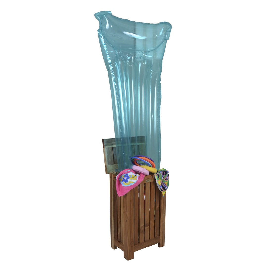 EcoDecors Eleganto 15" W x 25" H EarthyTeak Solid Teak Wood Laundry Storage Hamper With Removable Bag