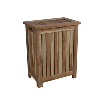 EcoDecors Eleganto 19" W x 26" H EarthyTeak Solid Teak Wood Double Laundry Storage Hamper With Removable Bags