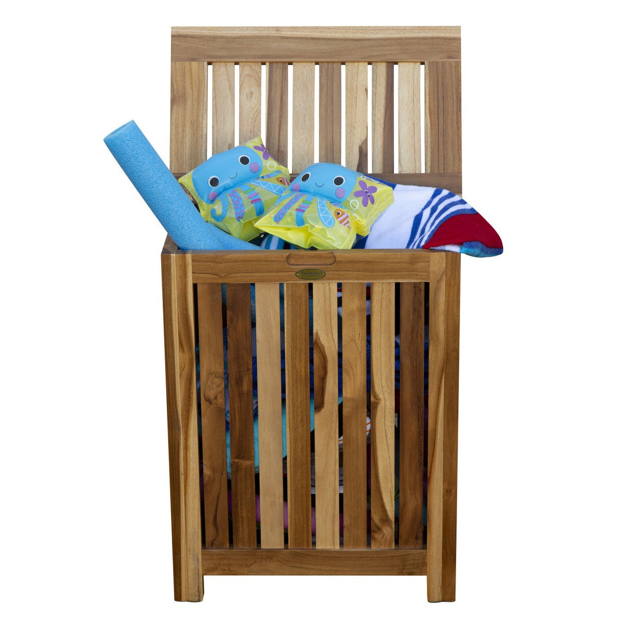EcoDecors Eleganto 19" W x 26" H EarthyTeak Solid Teak Wood Double Laundry Storage Hamper With Removable Bags