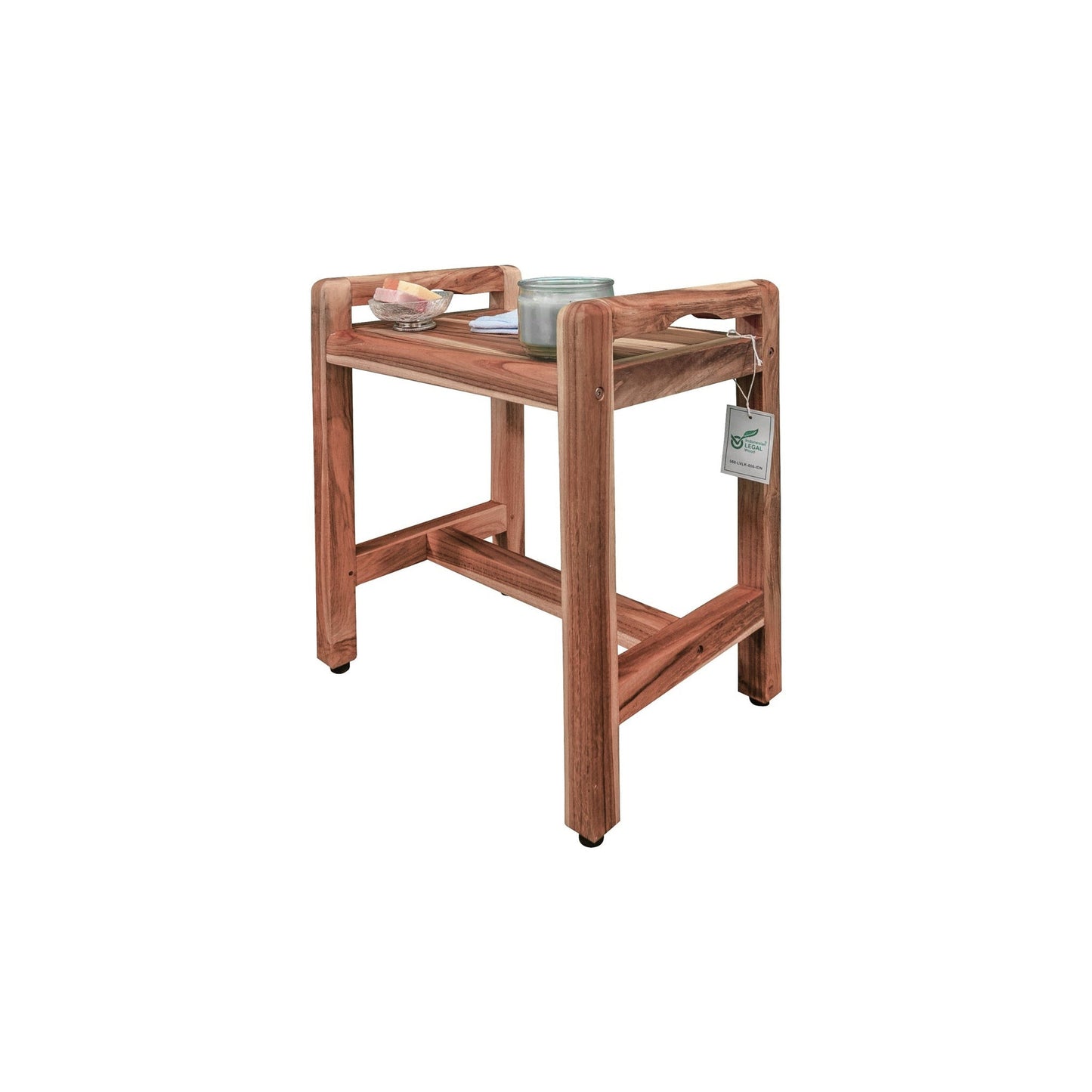 EcoDecors Eleganto 20" EarthyTeak Solid Teak Wood Shower Bench With LiftAide Arms