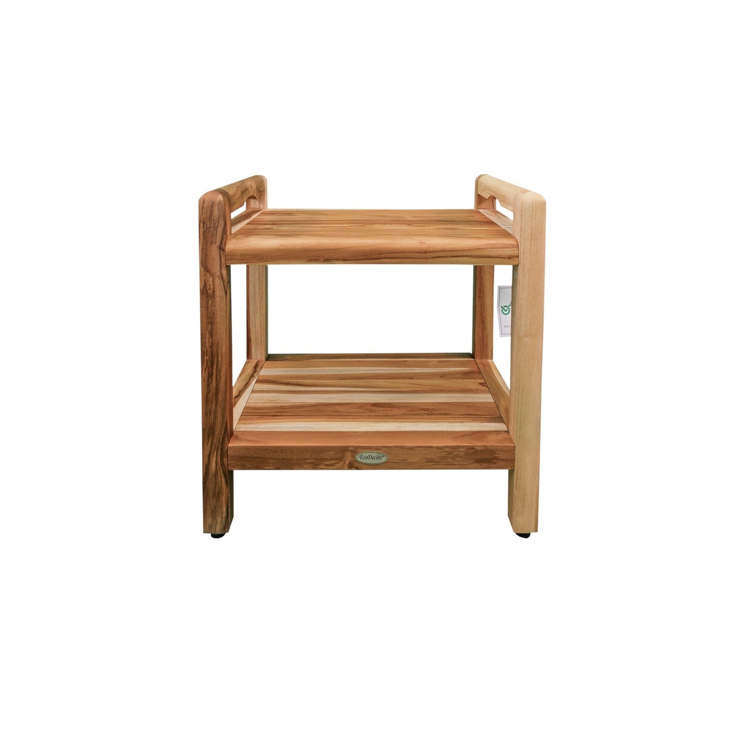 EcoDecors Eleganto 20" EarthyTeak Solid Teak Wood Shower Bench With LiftAide Arms and Shelf