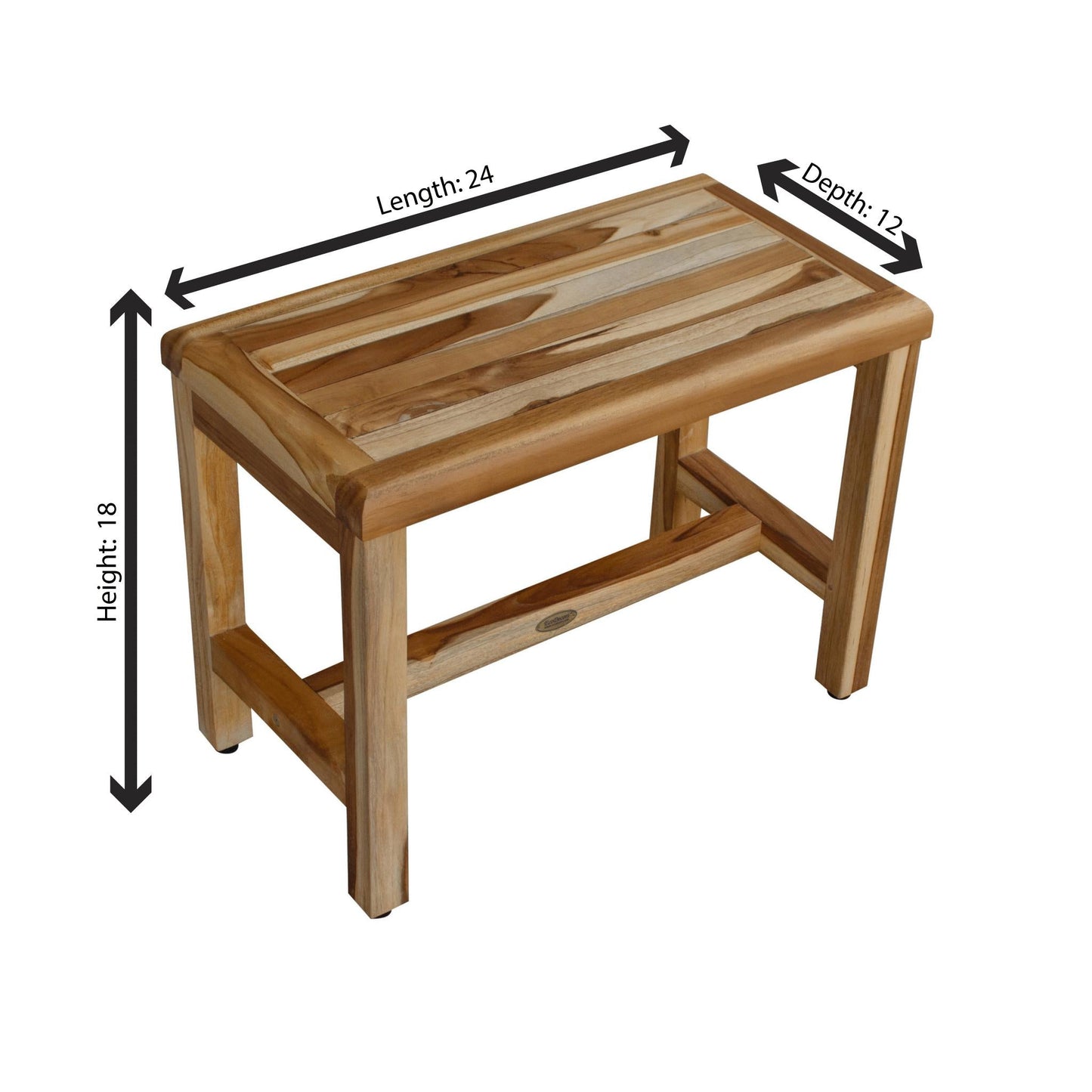EcoDecors Eleganto 24" EarthyTeak Solid Teak Wood Shower Bench