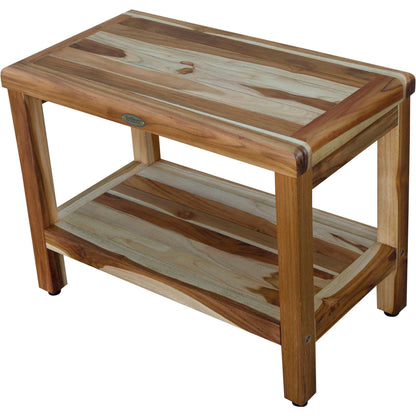 EcoDecors Eleganto 24" EarthyTeak Solid Teak Wood Shower Bench With Shelf