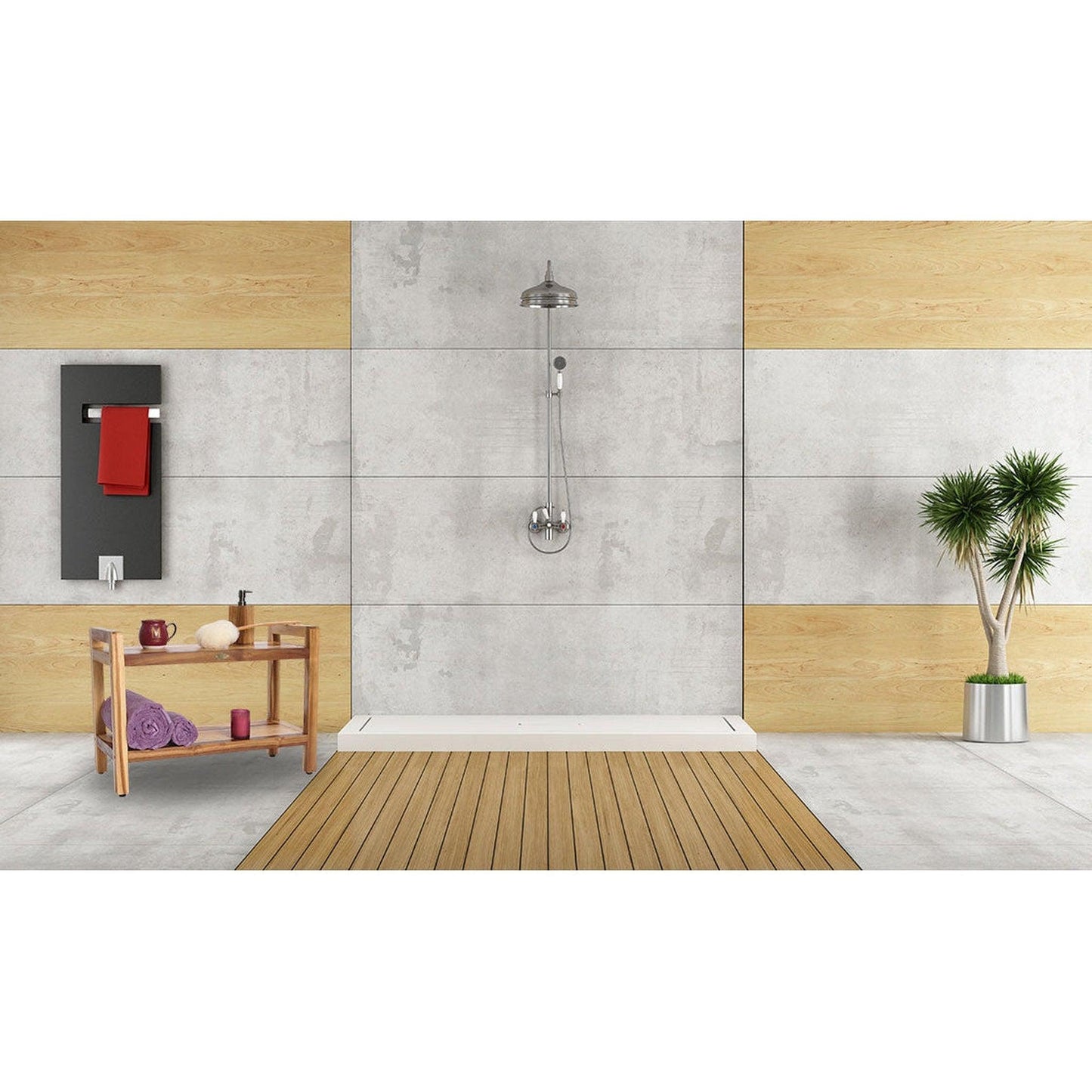 EcoDecors Eleganto 29" EarthyTeak Solid Teak Wood Shower Bench With LiftAide Arms and Shelf