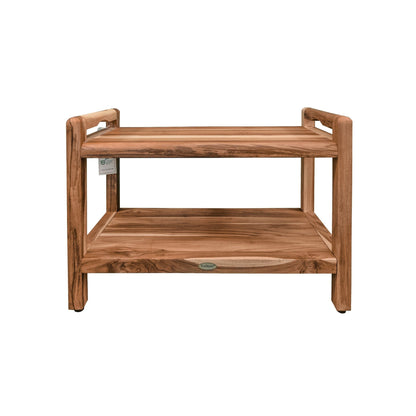 EcoDecors Eleganto 29" EarthyTeak Solid Teak Wood Shower Bench With LiftAide Arms and Shelf