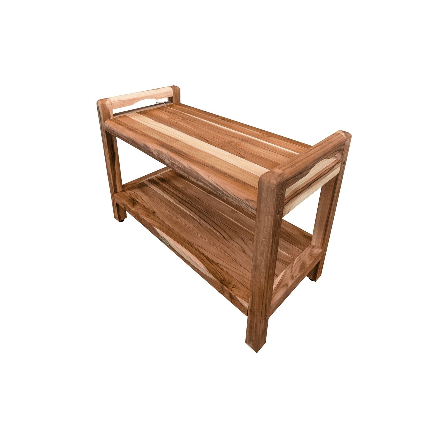 EcoDecors Eleganto 29" EarthyTeak Solid Teak Wood Shower Bench With LiftAide Arms and Shelf