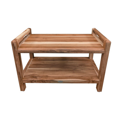 EcoDecors Eleganto 29" EarthyTeak Solid Teak Wood Shower Bench With LiftAide Arms and Shelf