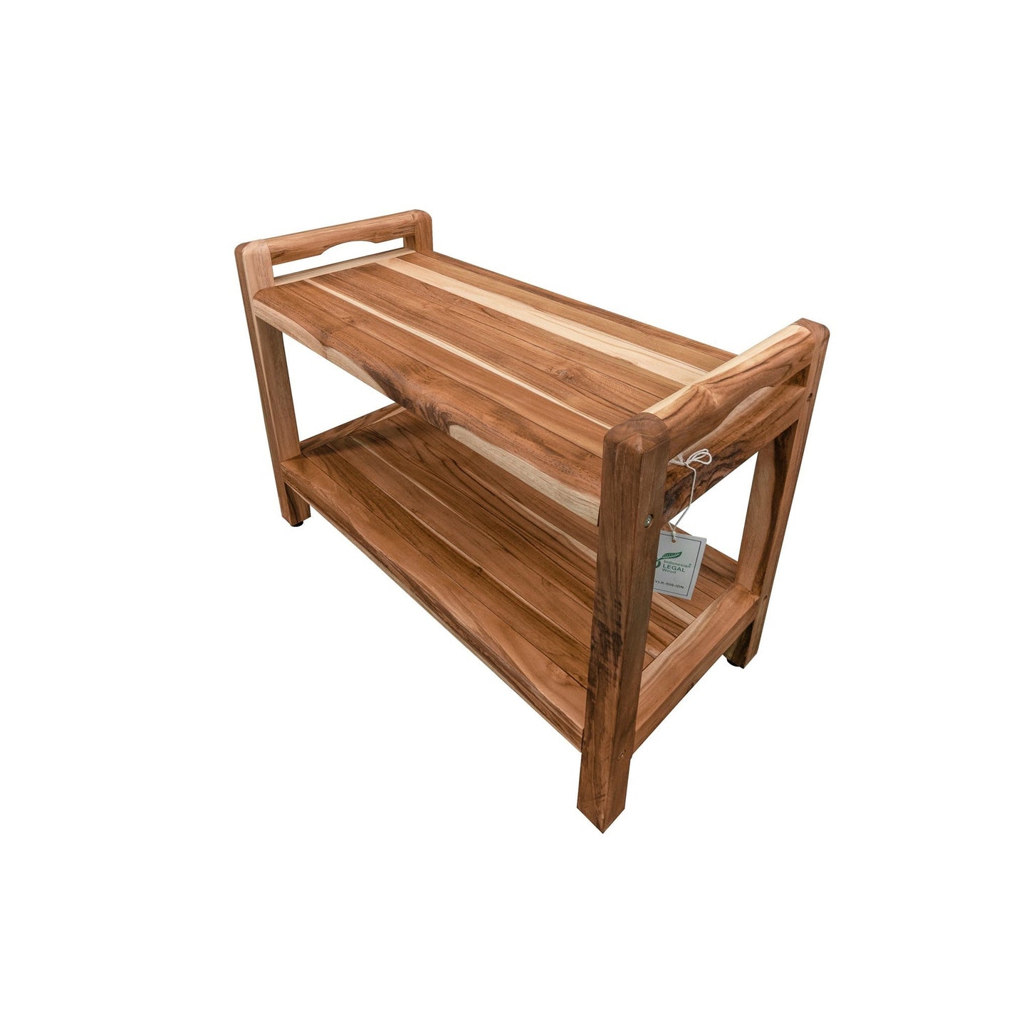 EcoDecors Eleganto 29" EarthyTeak Solid Teak Wood Shower Bench With LiftAide Arms and Shelf