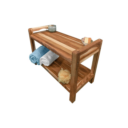 EcoDecors Eleganto 29" EarthyTeak Solid Teak Wood Shower Bench With LiftAide Arms and Shelf