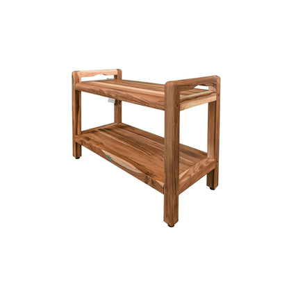 EcoDecors Eleganto 29" EarthyTeak Solid Teak Wood Shower Bench With LiftAide Arms and Shelf