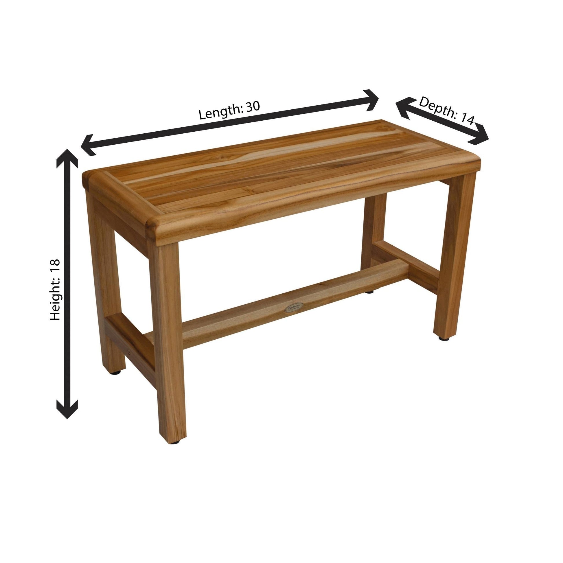 EcoDecors Eleganto 30" EarthyTeak Solid Teak Wood Shower Bench