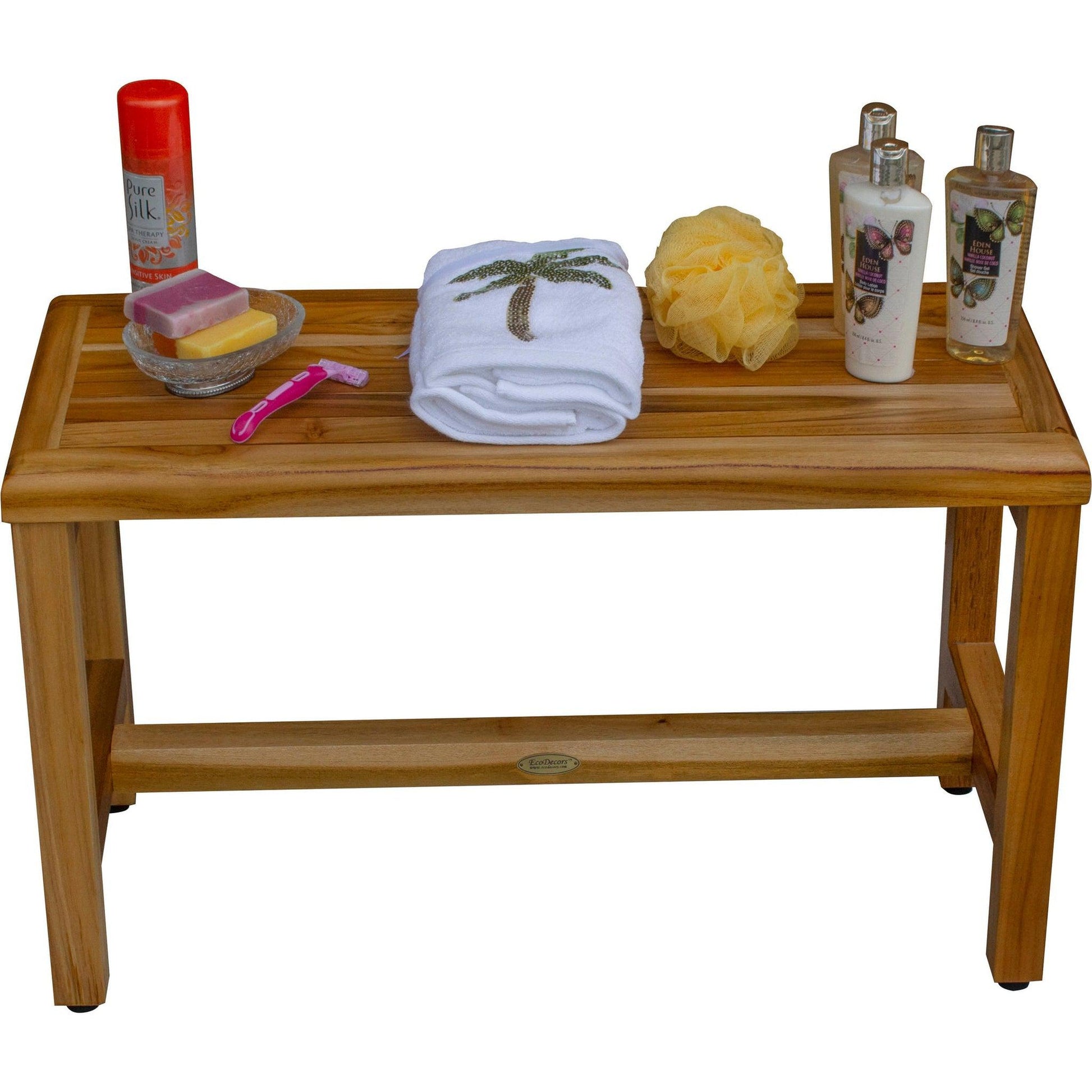 EcoDecors Eleganto 30" EarthyTeak Solid Teak Wood Shower Bench