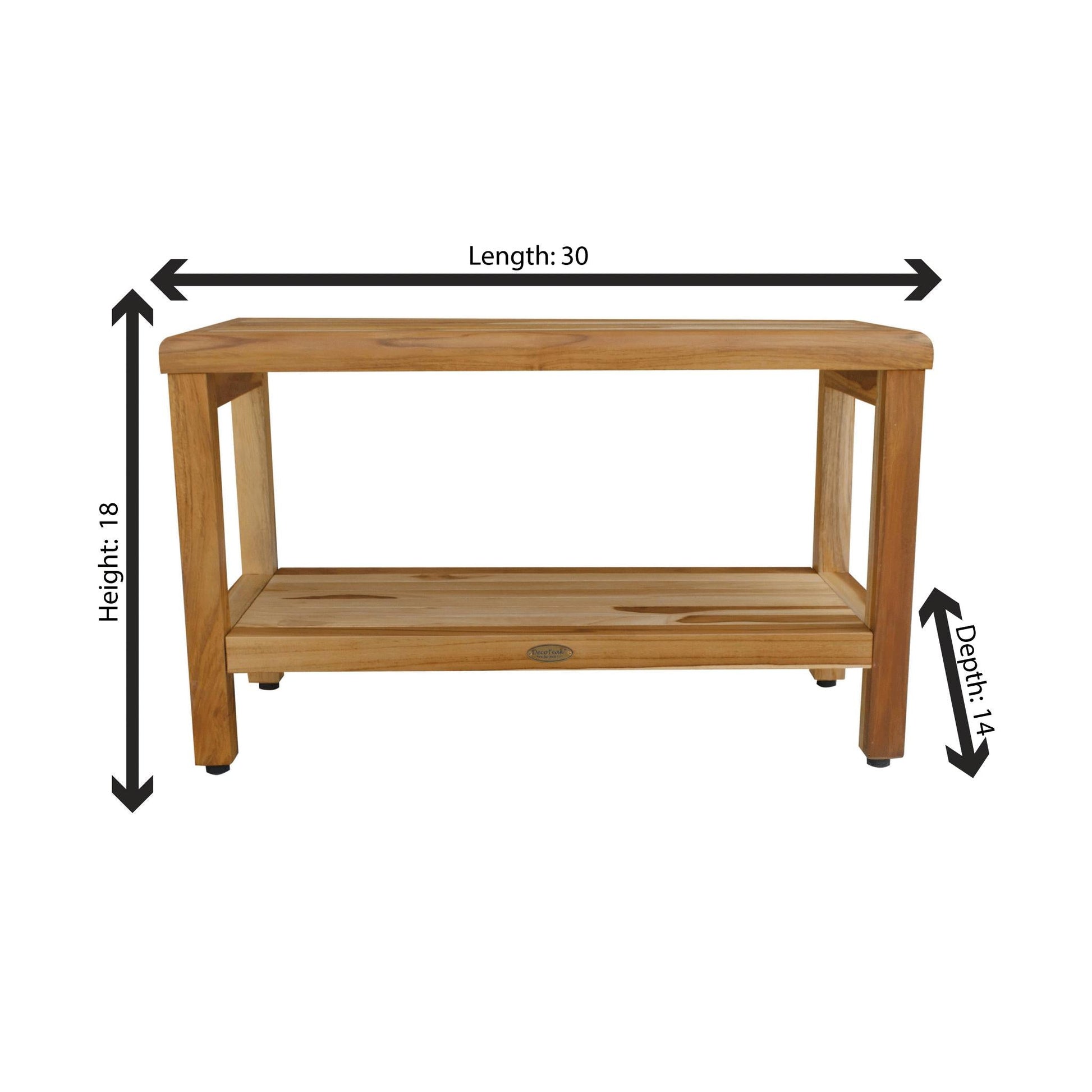 EcoDecors Eleganto 30" EarthyTeak Solid Teak Wood Shower Bench With Shelf