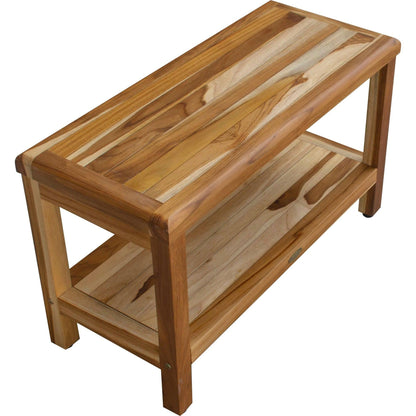 EcoDecors Eleganto 30" EarthyTeak Solid Teak Wood Shower Bench With Shelf