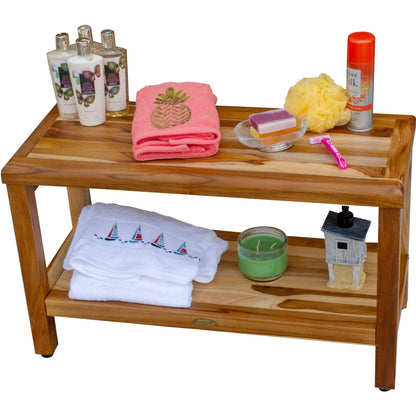 EcoDecors Eleganto 30" EarthyTeak Solid Teak Wood Shower Bench With Shelf