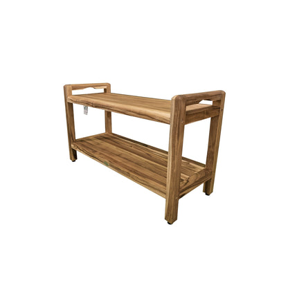 EcoDecors Eleganto 35" EarthyTeak Solid Teak Wood Shower Bench With LiftAide Arms and Shelf